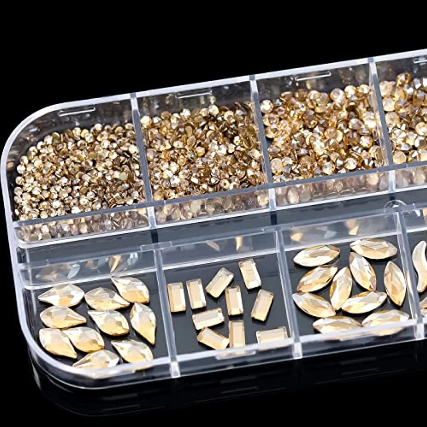 1070 Pieces Champagne Gold Nail Rhinestones for Nails Gold Stones for Nails Crystals 3D Nail Diamonds Art Decoration Crafts DIY (Champagne Gold)