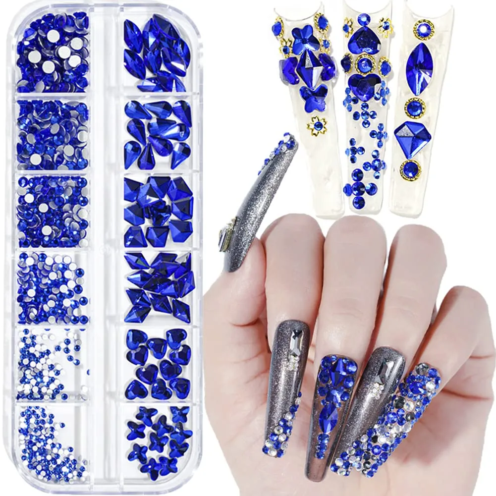 1070 Pieces Champagne Gold Nail Rhinestones for Nails Gold Stones for Nails Crystals 3D Nail Diamonds Art Decoration Crafts DIY (Champagne Gold)