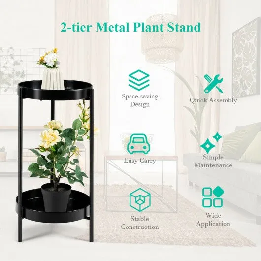2 Tier Mid Century Modern Metal Plant Stand-Black