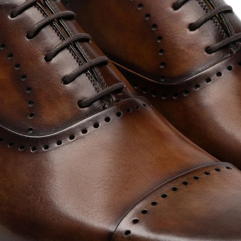 7CM / 2.76 Inches - CMR CHAMARIPA Height Increasing Shoes For Men Brown Calfskin Leather Oxford Elevator Dress Shoes