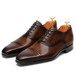 7CM / 2.76 Inches - CMR CHAMARIPA Height Increasing Shoes For Men Brown Calfskin Leather Oxford Elevator Dress Shoes