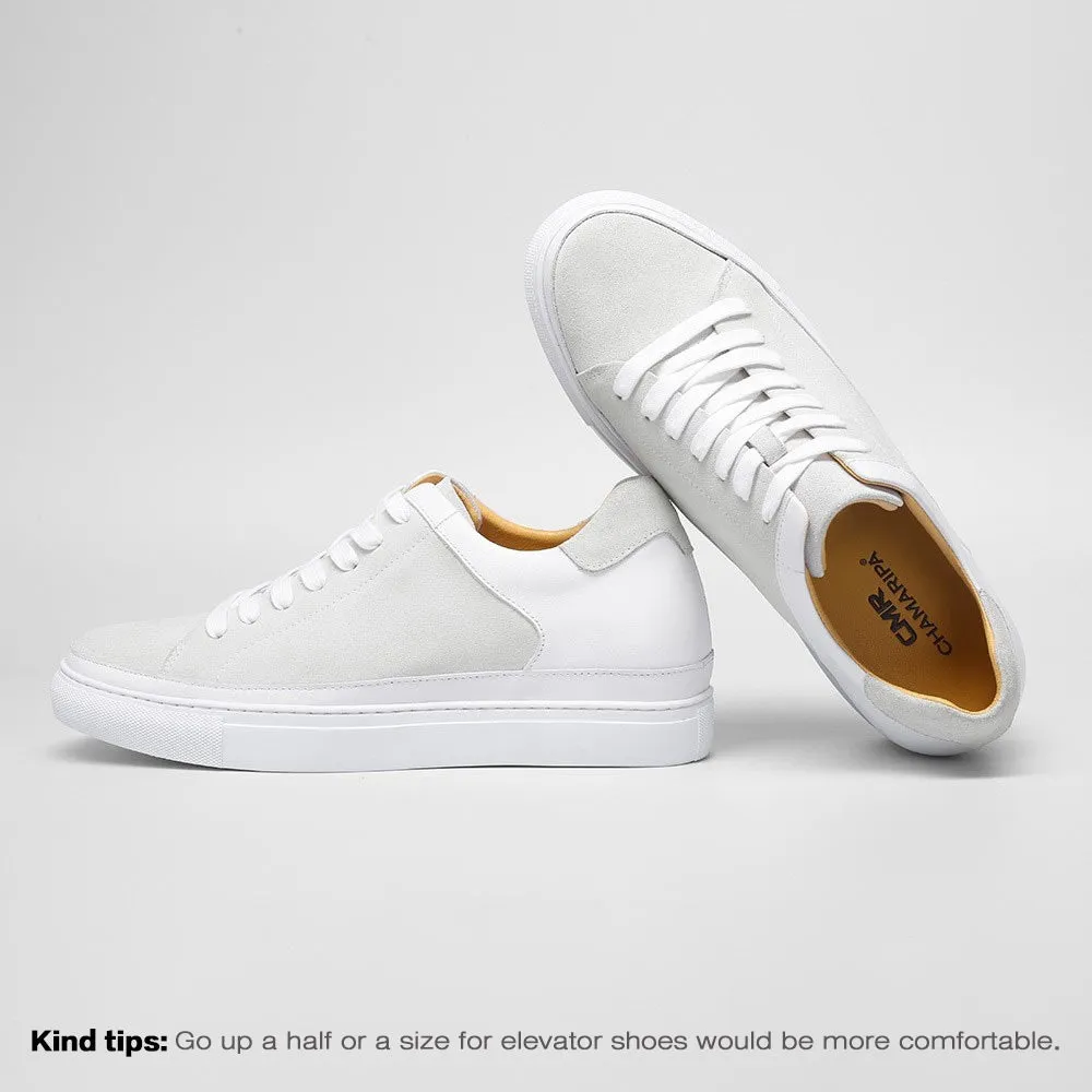 7CM / 2.76 Inches Taller - CMR CHAMARIPA Height Increasing Shoes For Men Casual Elevator Shoes White Nubuck Casual Sneakers