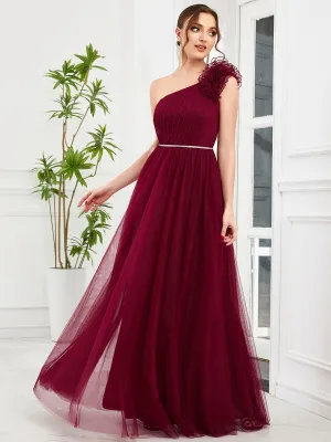 A-Line One Shoulder Flower Detail Bridesmaid Gown for Wholesale