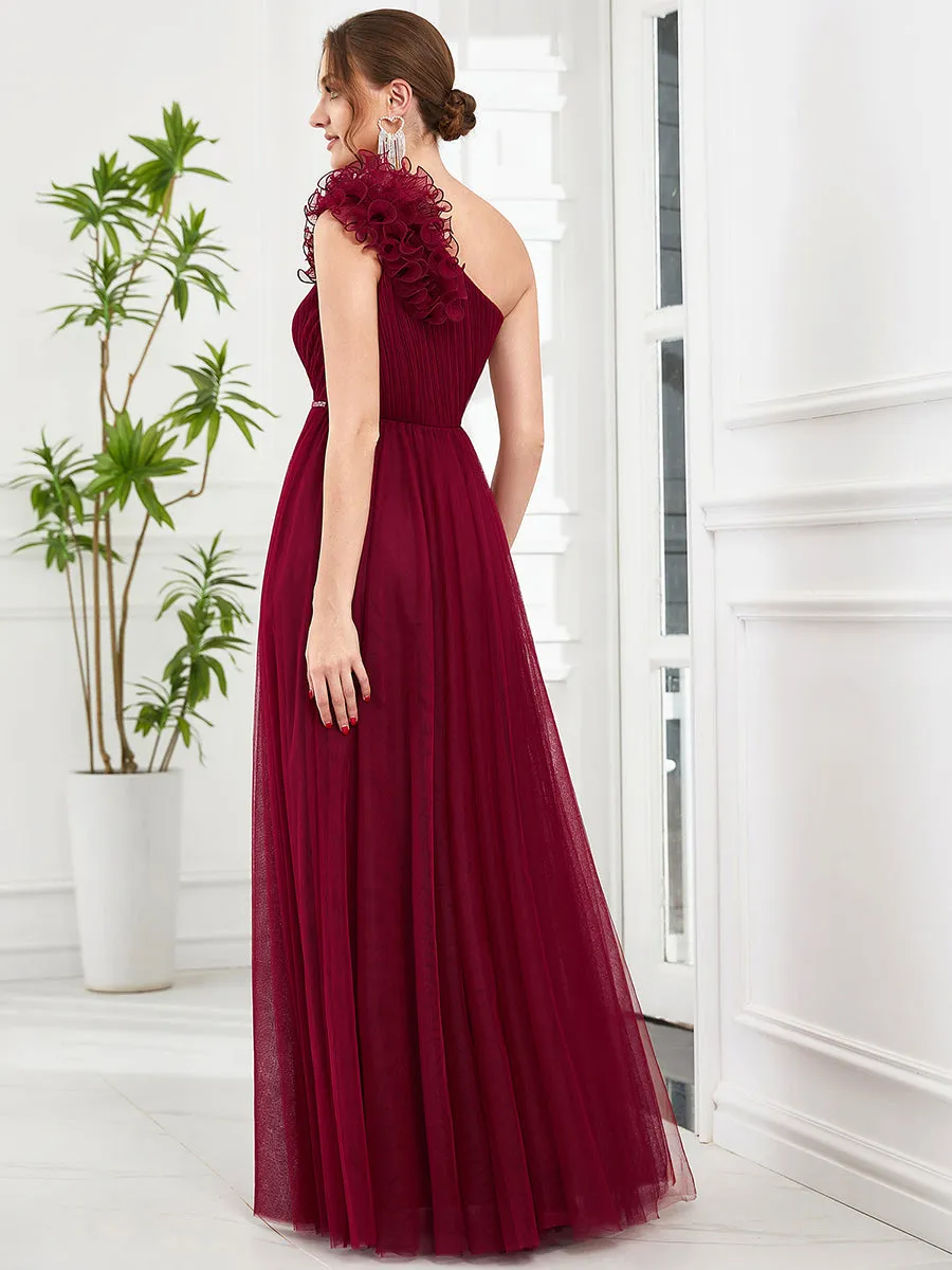 A-Line One Shoulder Flower Detail Bridesmaid Gown for Wholesale