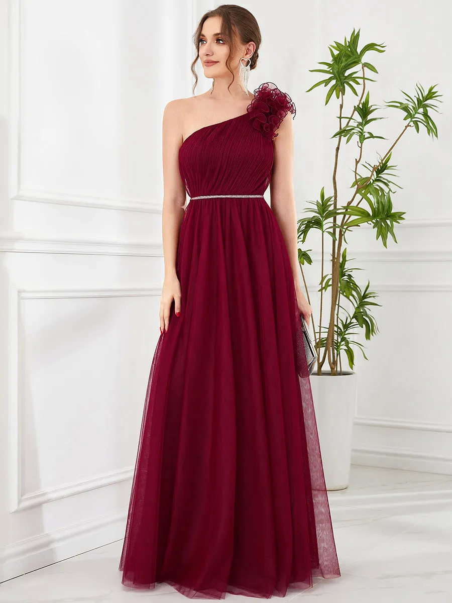 A-Line One Shoulder Flower Detail Bridesmaid Gown for Wholesale