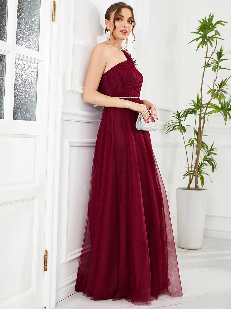 A-Line One Shoulder Flower Detail Bridesmaid Gown for Wholesale