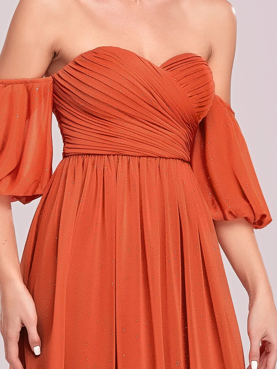 Allure Off-Shoulder Short Lantern Sleeve Evening Gown
