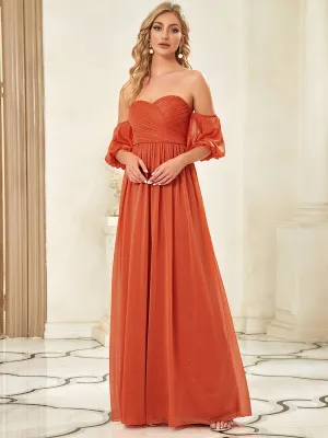 Allure Off-Shoulder Short Lantern Sleeve Evening Gown
