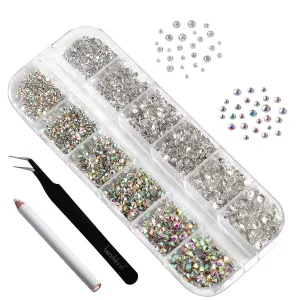 Beadsland 5280 Pieces Nail Art Rhinestones,Flatback Rhinestones For Nail Art,Crystal Rhinestones For Nails Set Mix 12 Colors(SS10) and 6 Sizes(SS4-SS16) for Clear and Clear AB (Set 01)