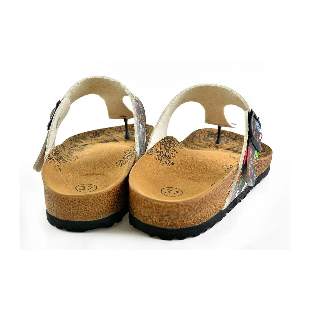 Black & Blue Floral T-Strap Sandal CAL512
