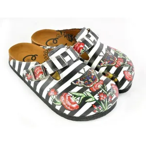 Black & White Stripe Butterfly Clogs WCAL363