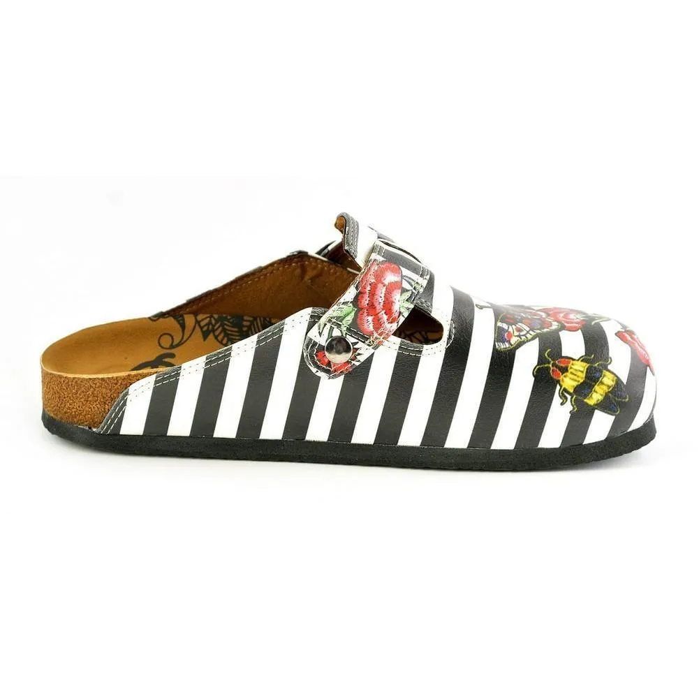 Black & White Stripe Butterfly Clogs WCAL363