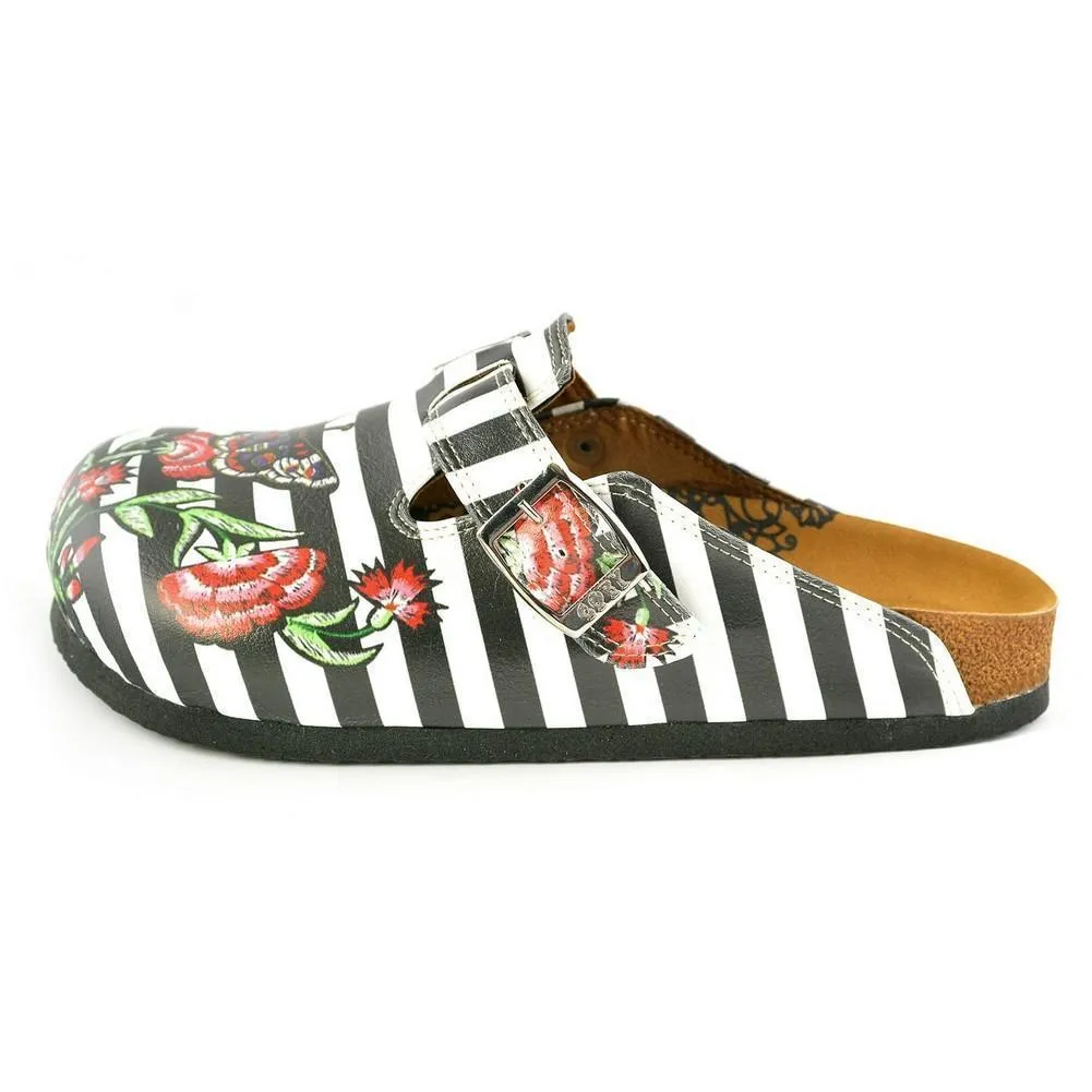 Black & White Stripe Butterfly Clogs WCAL363