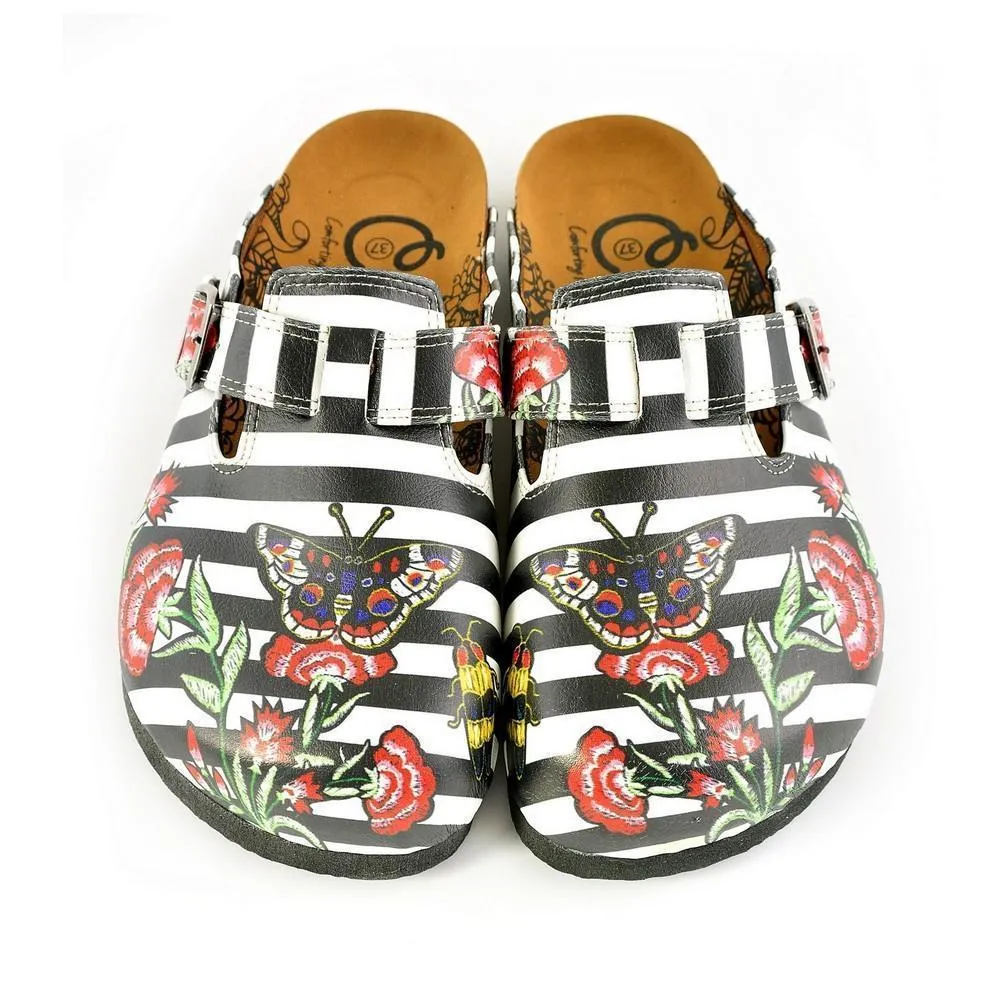 Black & White Stripe Butterfly Clogs WCAL363