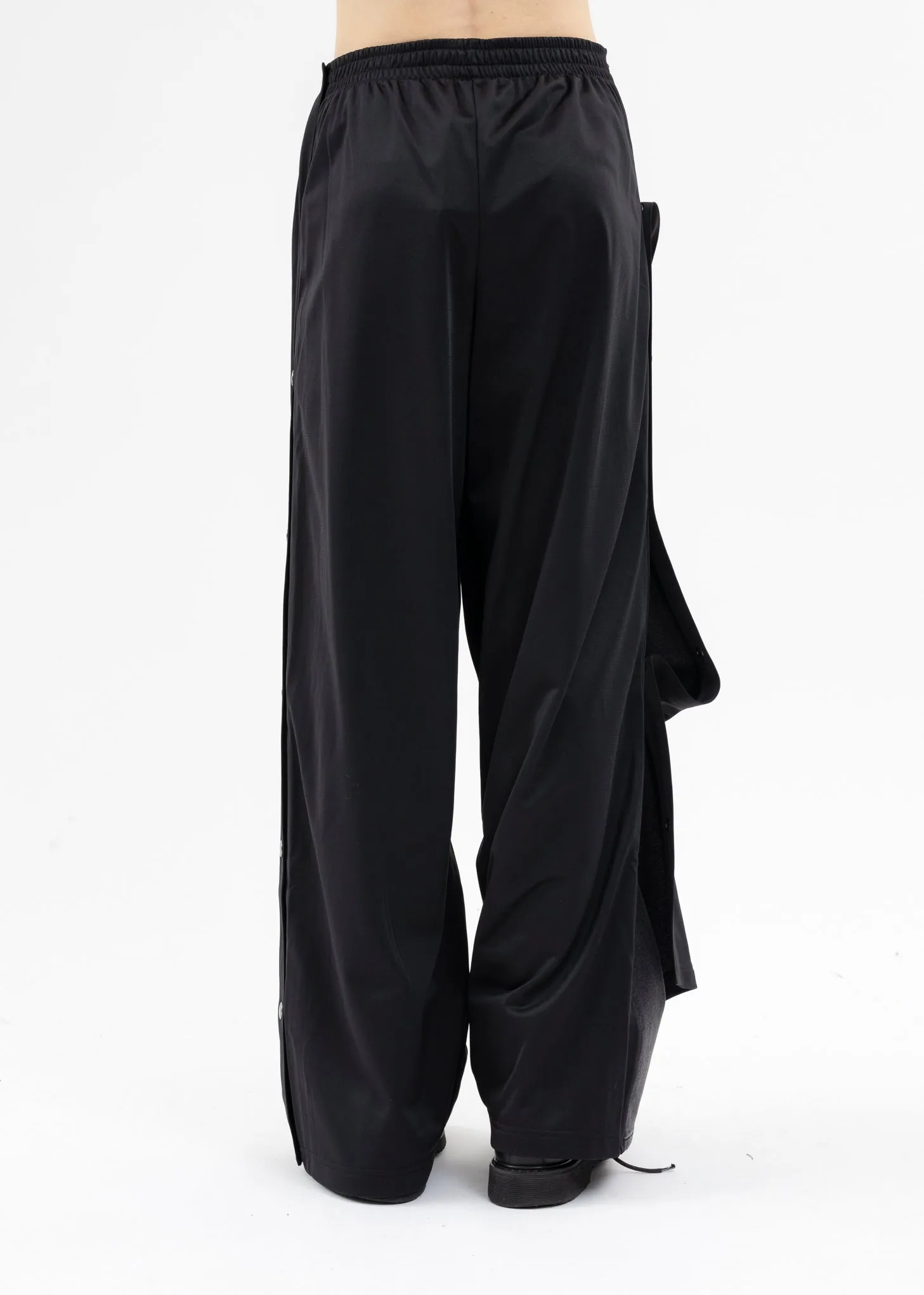 BLACK SNAP OFF DENIM TRACK PANTS