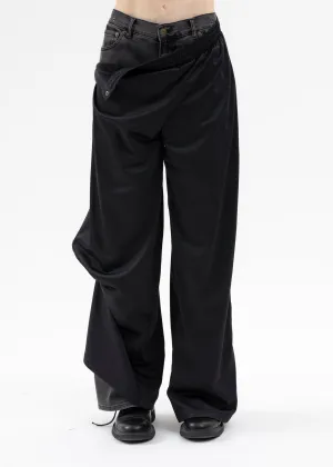 BLACK SNAP OFF DENIM TRACK PANTS