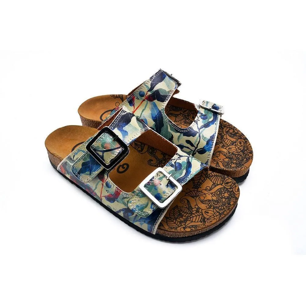Blue, Green and Colored Flowers Patterned Sandal - CAL213