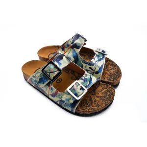Blue, Green and Colored Flowers Patterned Sandal - CAL213