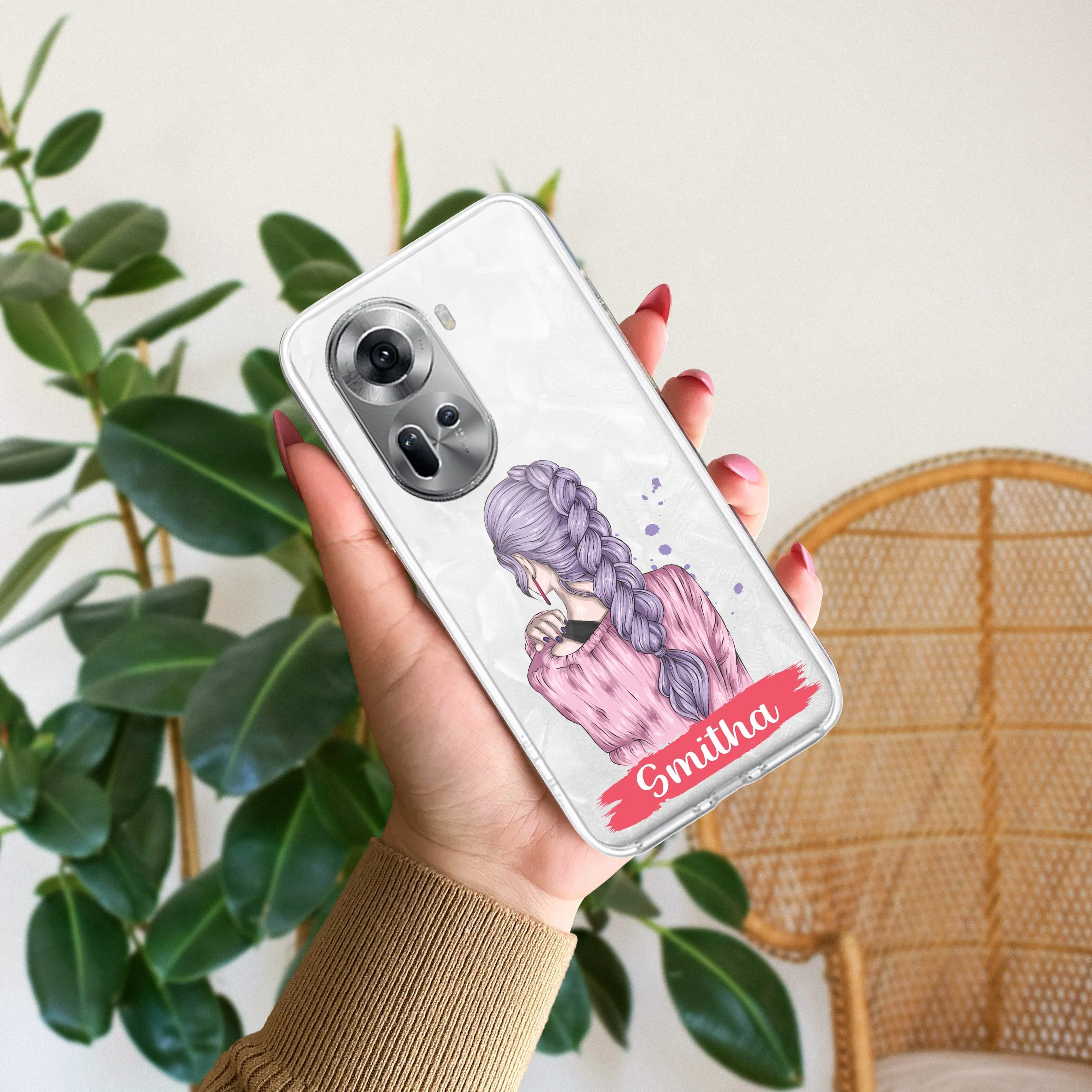 Braid Girl Customize Transparent Silicon Case For Oppo
