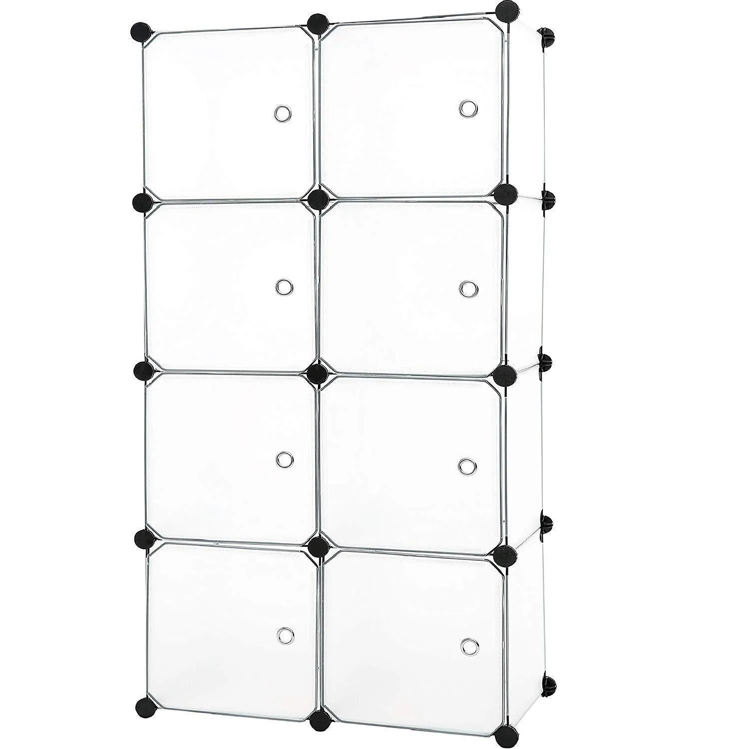 C&AHOME 8 Cube Storage Organizer Toy Rack Cabinet Wardrobe DIY Black Closet with White Doors