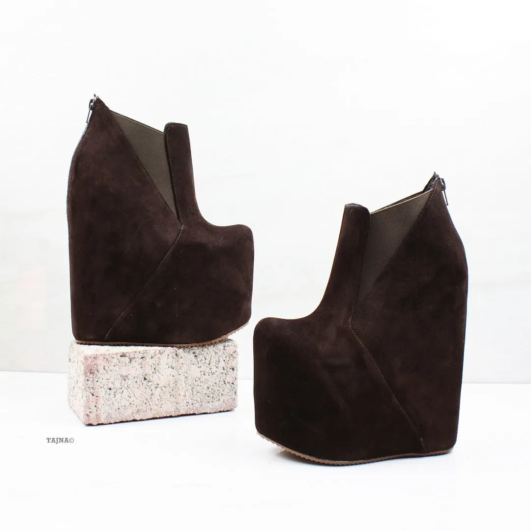 Chocolate Brown High Heel Wedge Booties