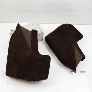 Chocolate Brown High Heel Wedge Booties