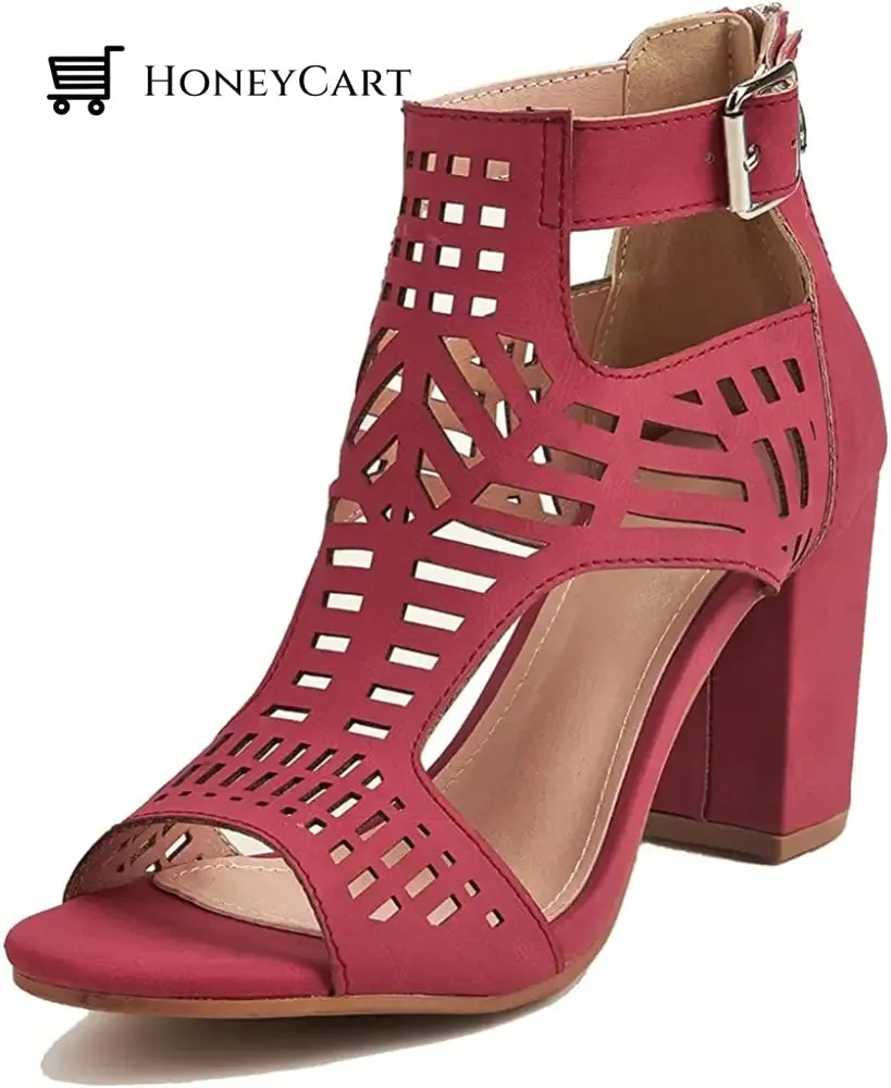 Chunky Heel Sandals for Women Cut Out Peep Toe Zipper Block Heeled Sandals