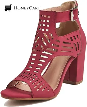 Chunky Heel Sandals for Women Cut Out Peep Toe Zipper Block Heeled Sandals