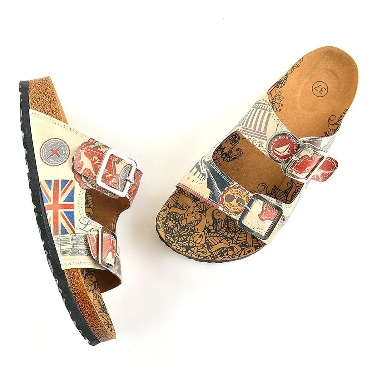 Cream & Red Italy Two-Strap Buckle Sandal CAL202