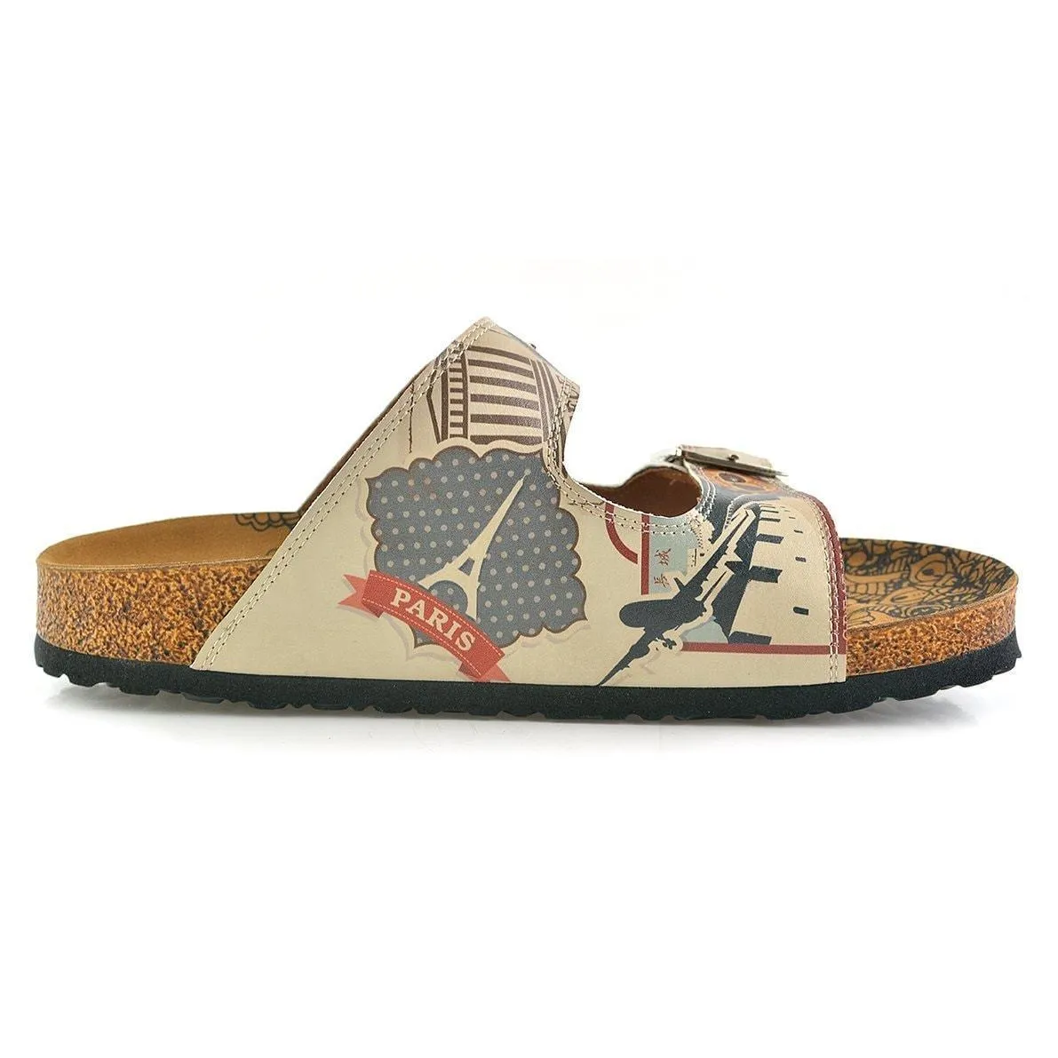 Cream & Red Italy Two-Strap Buckle Sandal CAL202