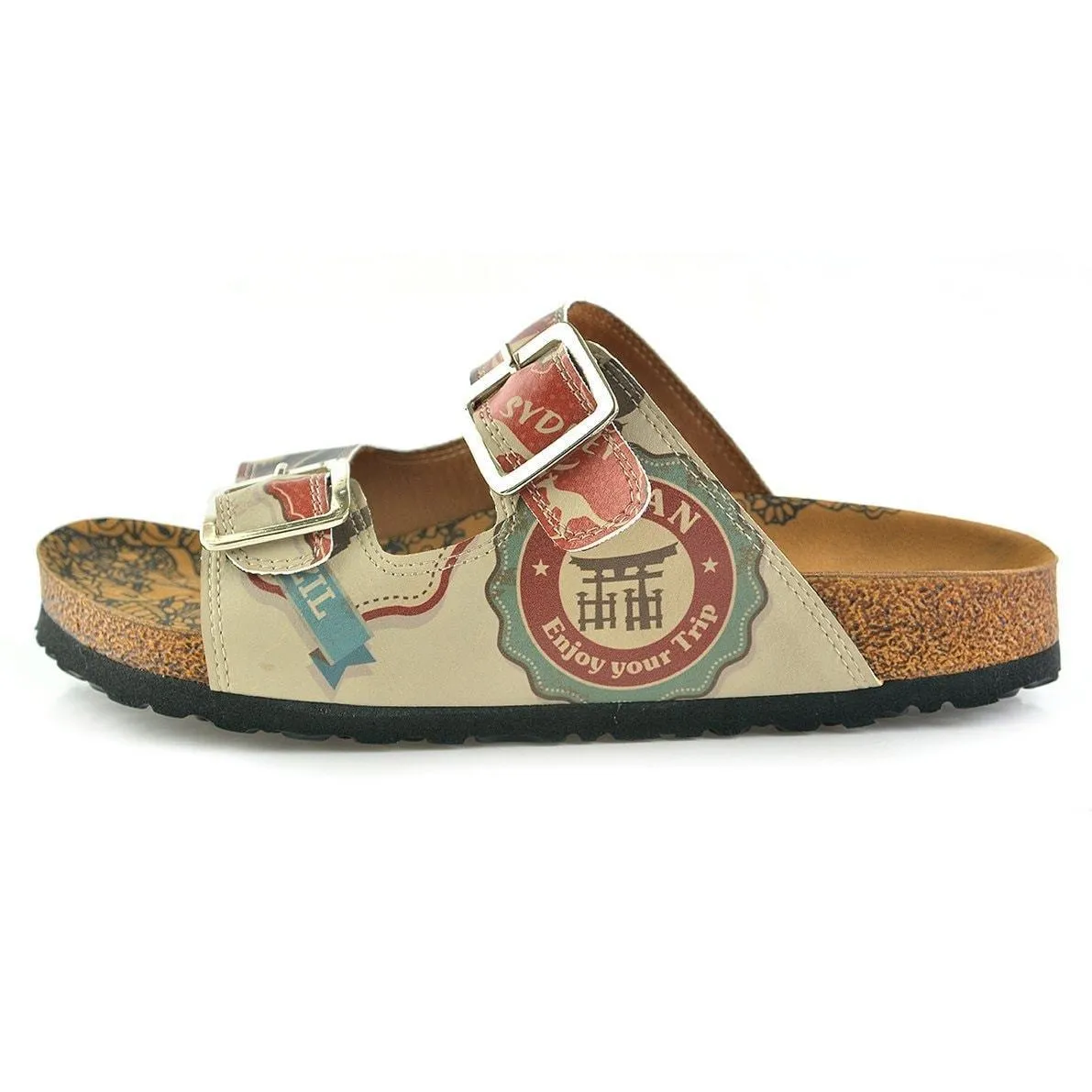 Cream & Red Italy Two-Strap Buckle Sandal CAL202