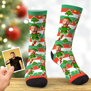 Custom Face Socks Christmas Elf Socks Photo Gifts