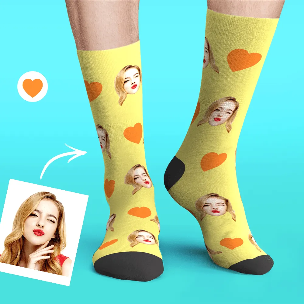 Custom Personalized Emoticons Face Socks with Love Heart Gifts for Her
