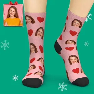 Custom Personalized Emoticons Face Socks with Love Heart Gifts for Her