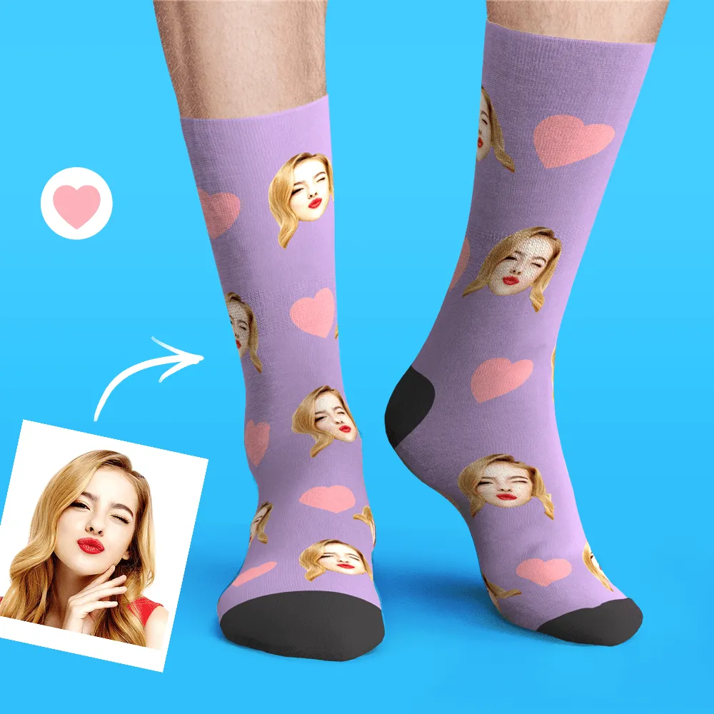 Custom Personalized Emoticons Face Socks with Love Heart Gifts for Her