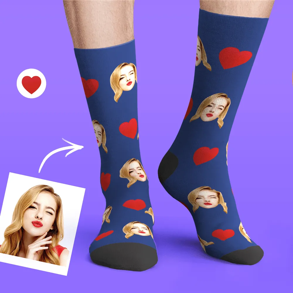 Custom Personalized Emoticons Face Socks with Love Heart Gifts for Her