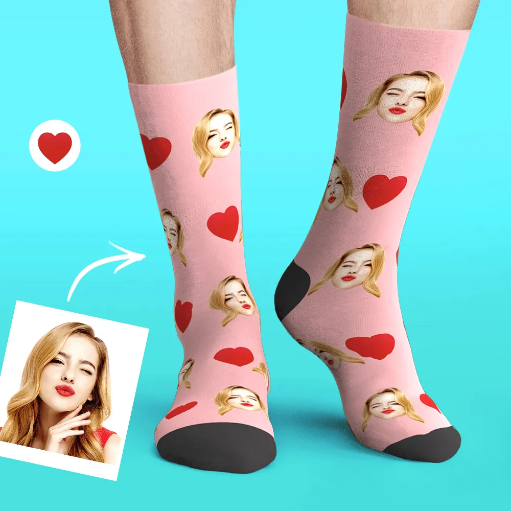 Custom Personalized Emoticons Face Socks with Love Heart Gifts for Her
