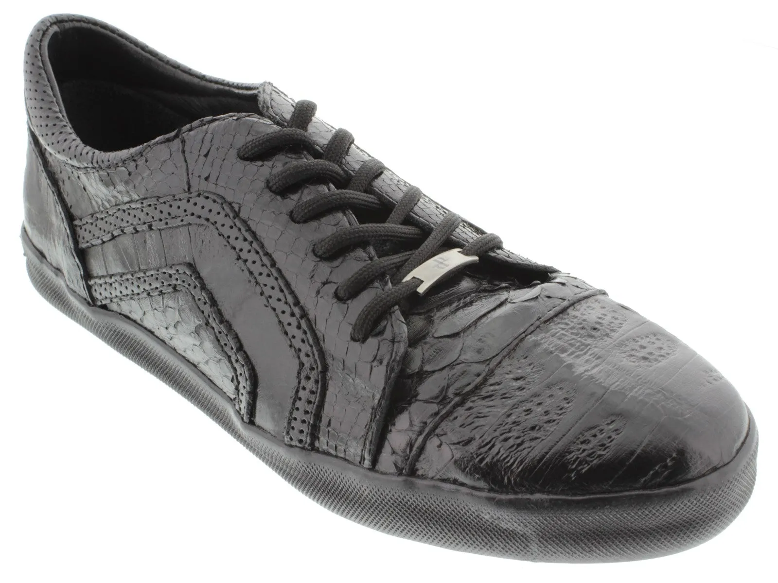 Dolce Pelle - Men's Black Genuine Crocodile & Python Snake Skin Fashion Sneakers