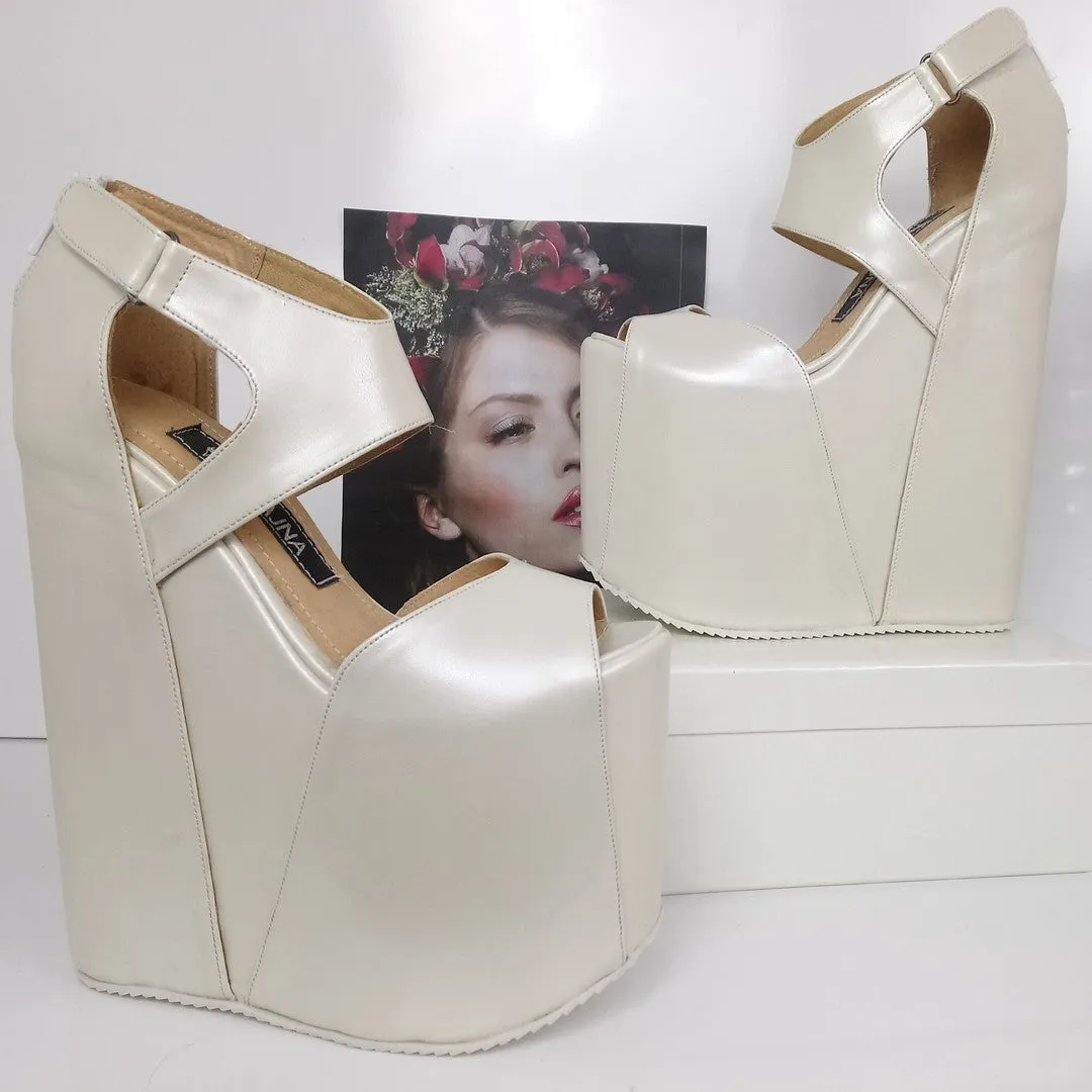 Extra High Heel Wedges Ivory Hidden