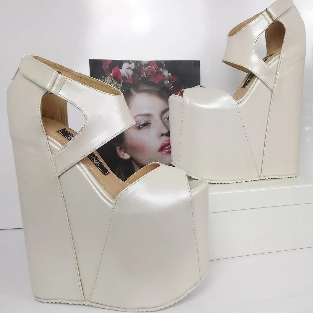 Extra High Heel Wedges Ivory Hidden