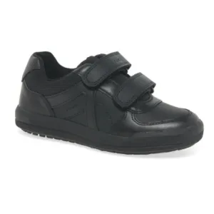 Geox Arzach - Black Leather Riptape School Shoe
