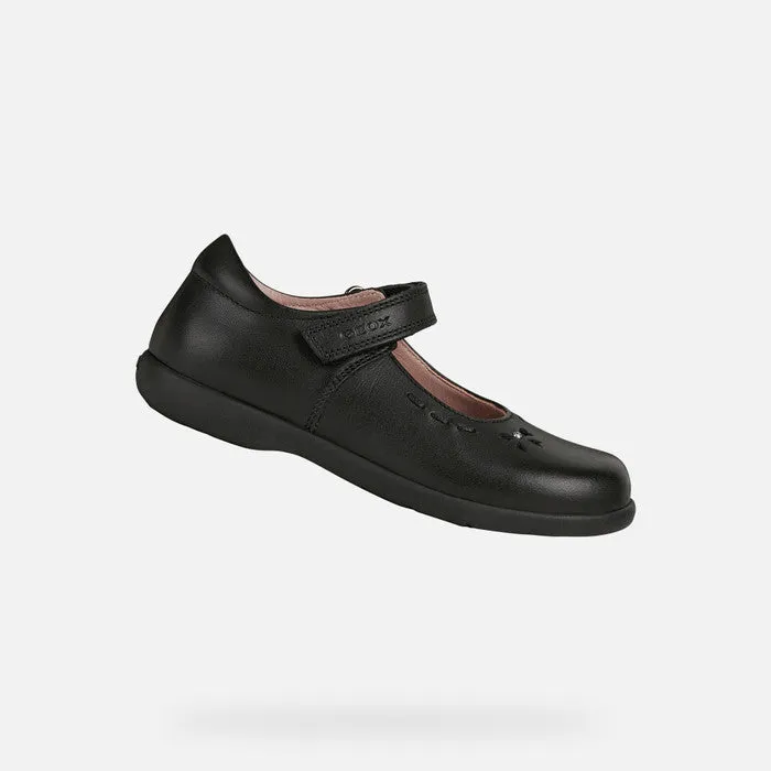 Geox Girls Naimara Leather Bow Black School Shoes