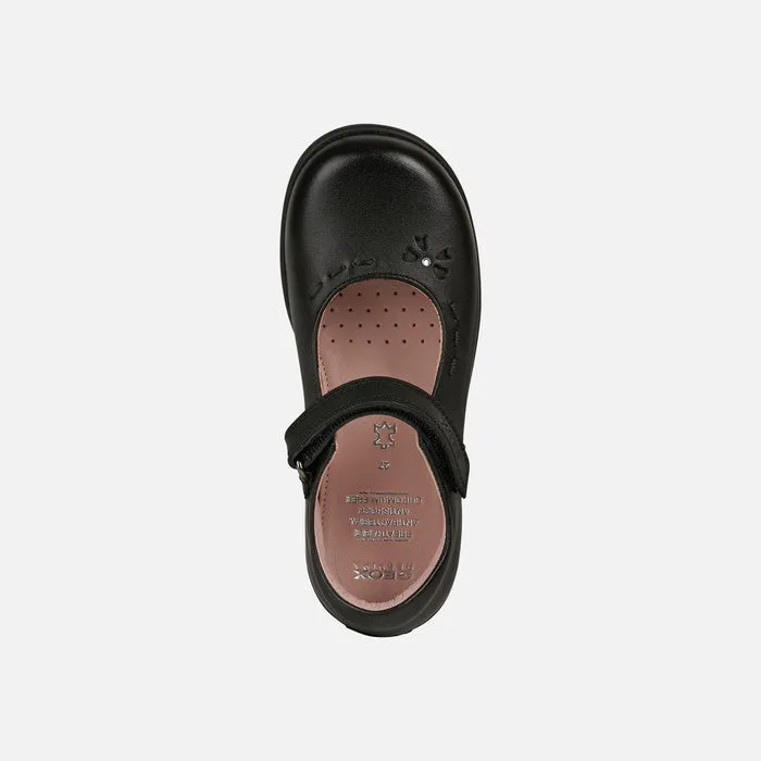Geox Girls Naimara Leather Bow Black School Shoes
