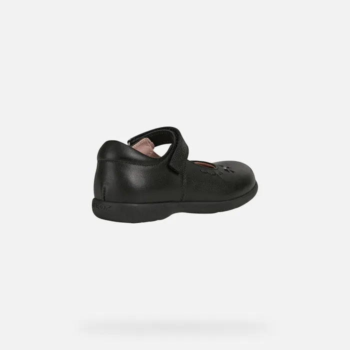 Geox Girls Naimara Leather Bow Black School Shoes