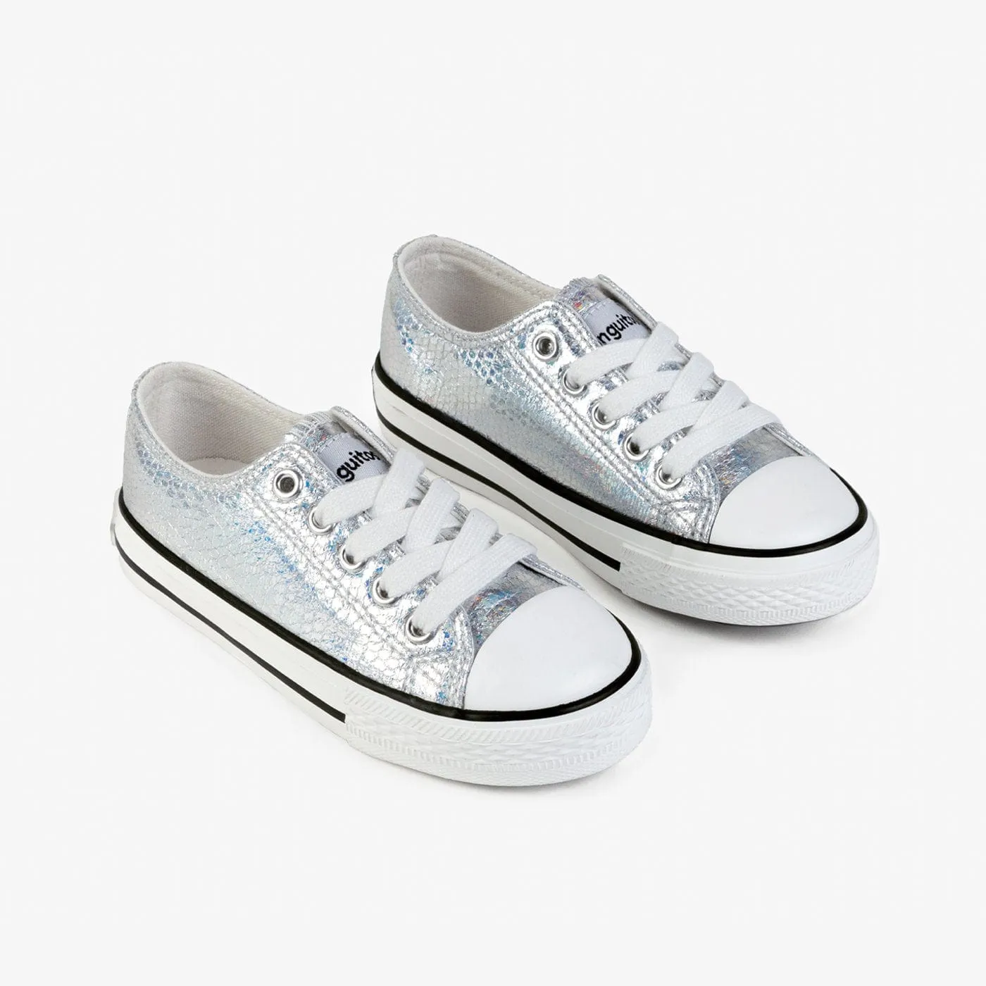 Girl's Silver Metallic Canvas Sneakers