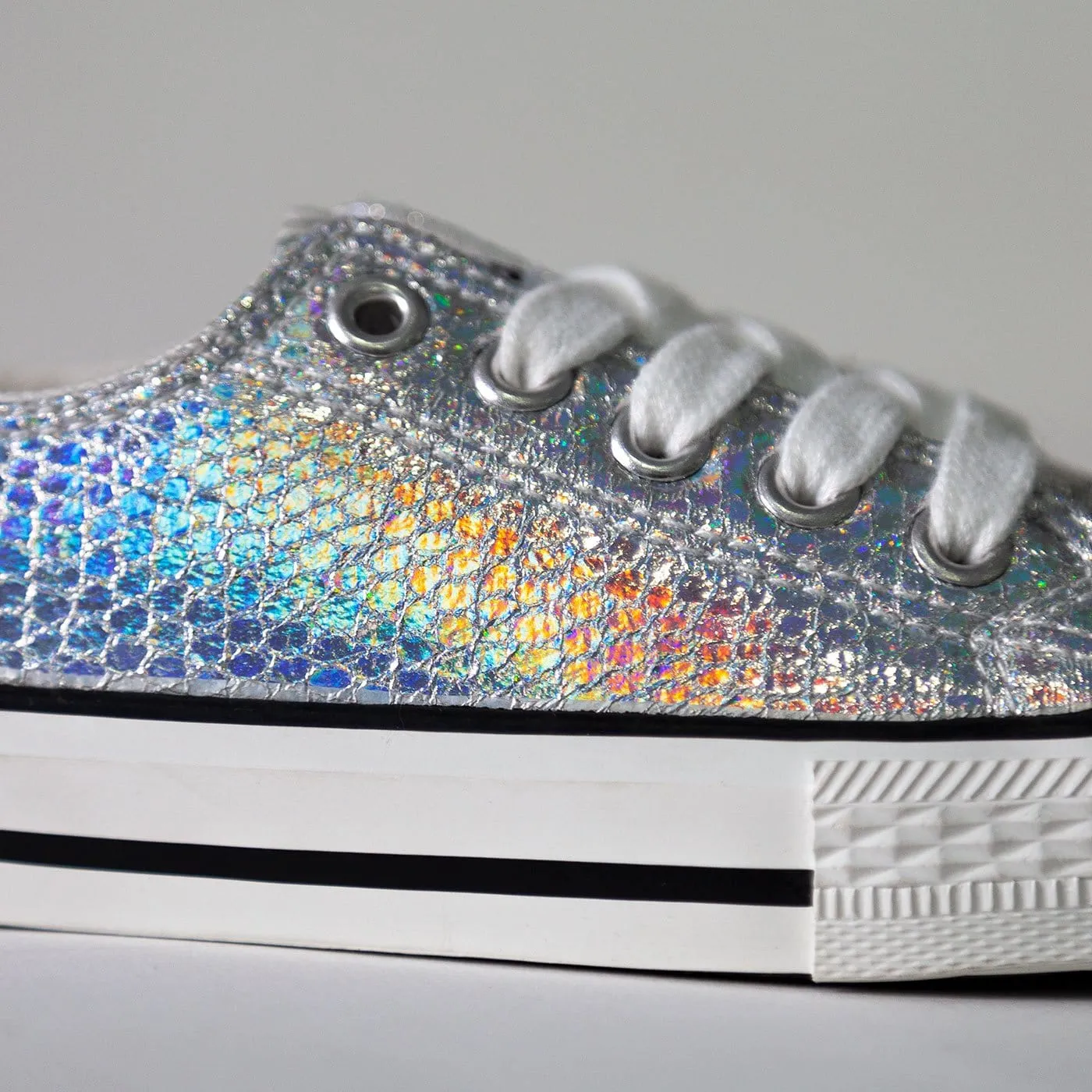 Girl's Silver Metallic Canvas Sneakers