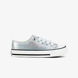 Girl's Silver Metallic Canvas Sneakers