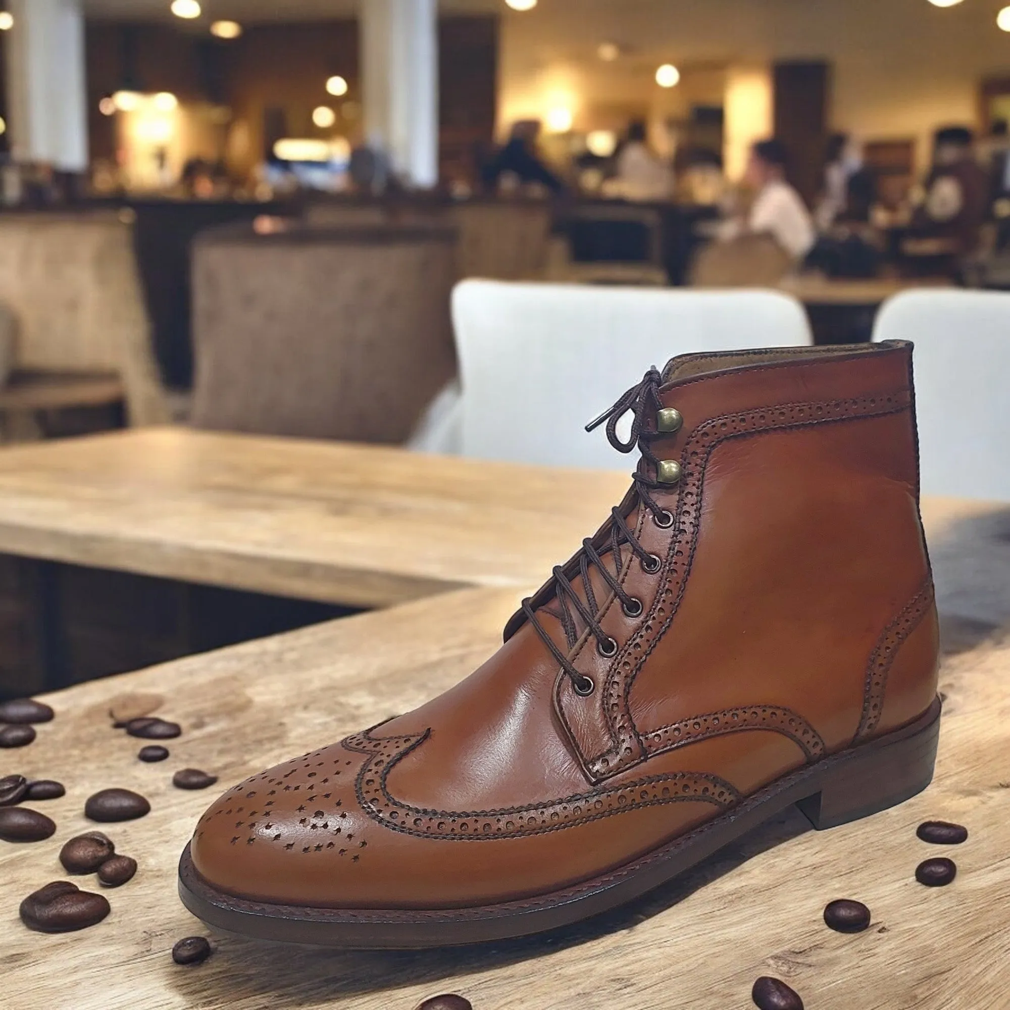 Handmade Men  Brown Suede Leather with laces
