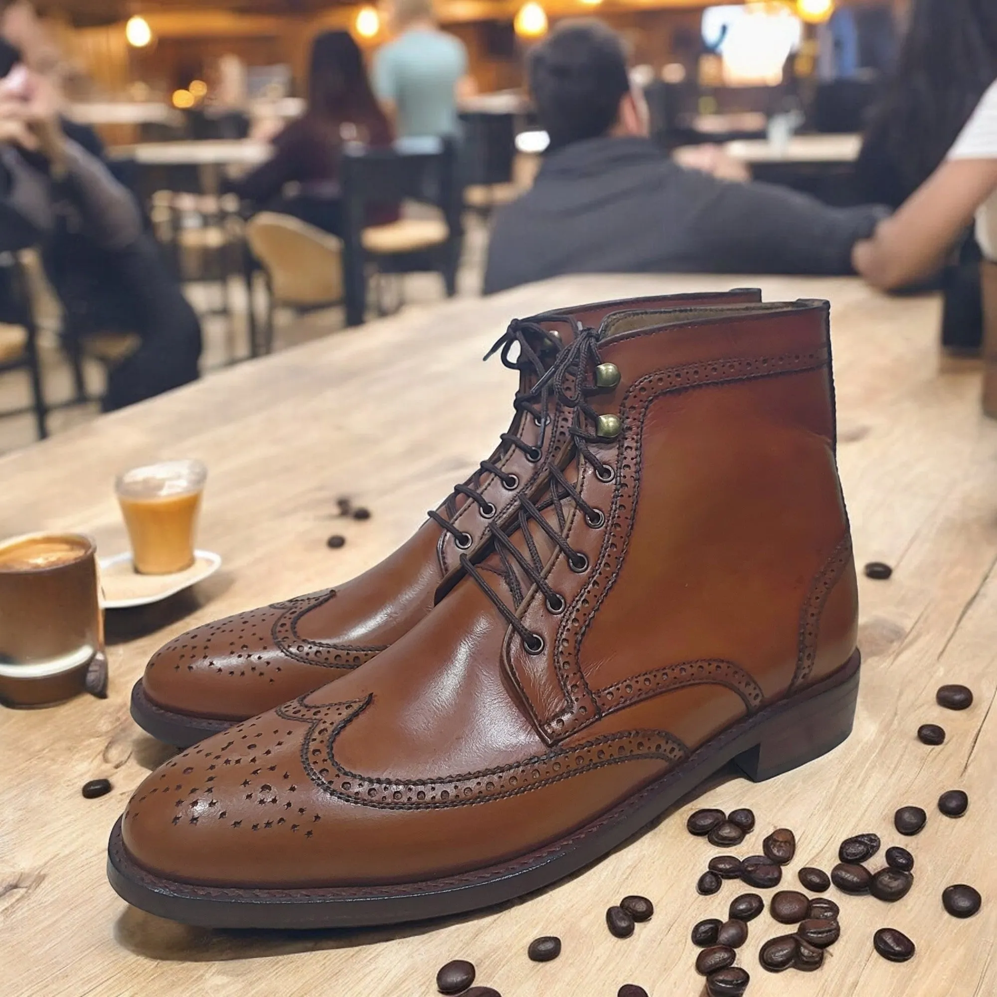 Handmade Men  Brown Suede Leather with laces