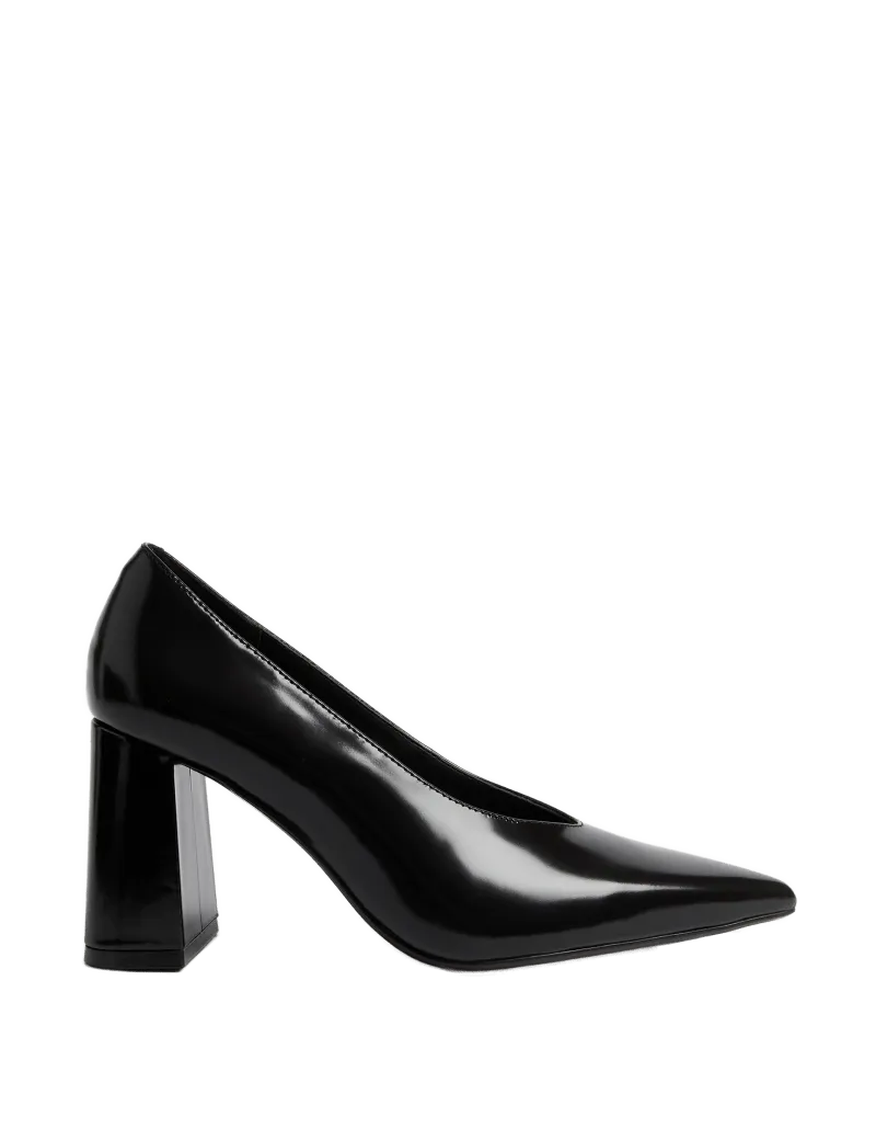 Leather Block Heel Court Shoes